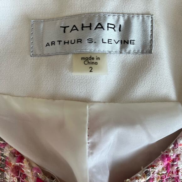 Tahari Arthur S. Levine Jacket Women's Size 2 Pink Multi Boucle Ribbon Fringed - Picture 10 of 11